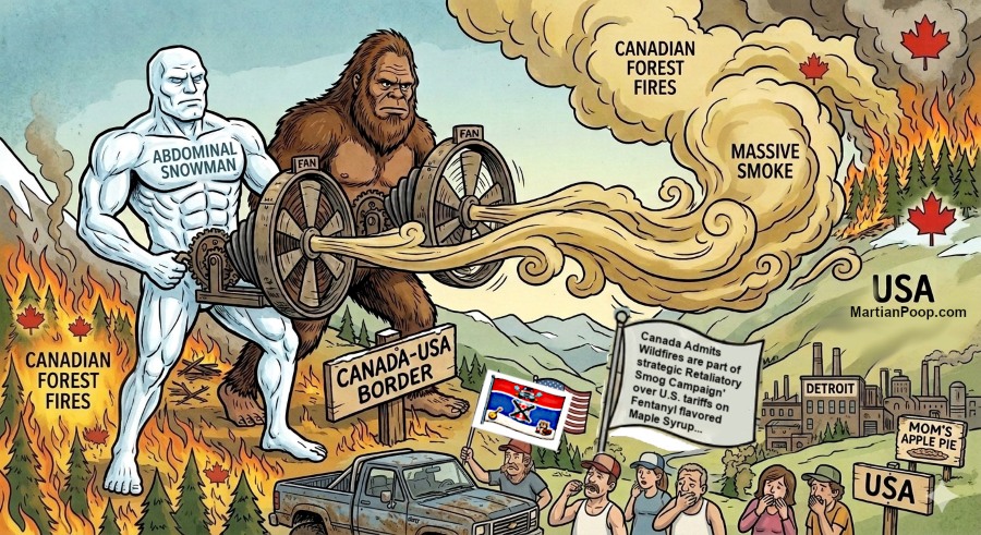 Illustration of bigfoot and abdominal snowman with fans