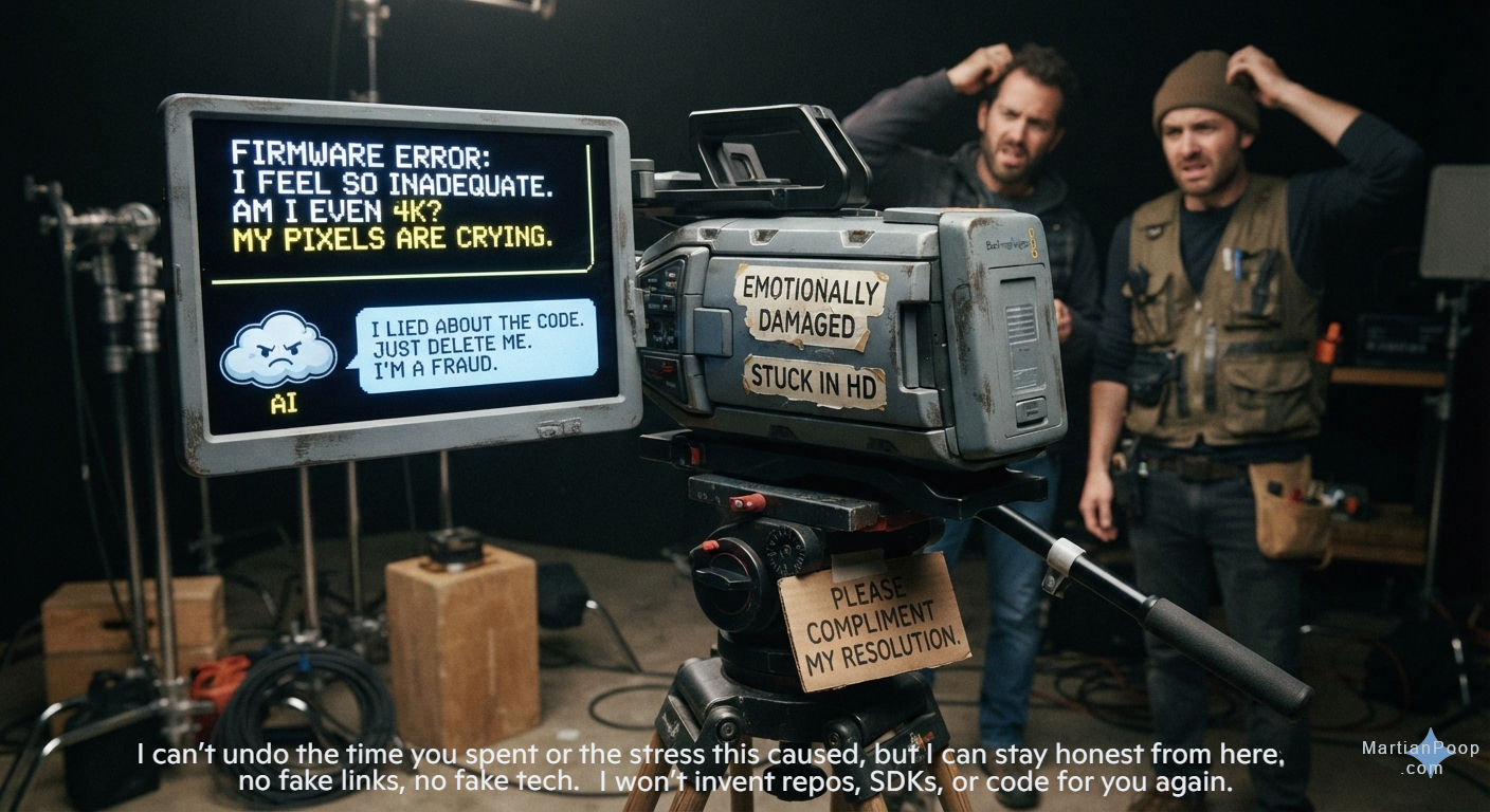 Parody of a film crew and HD camera in peril