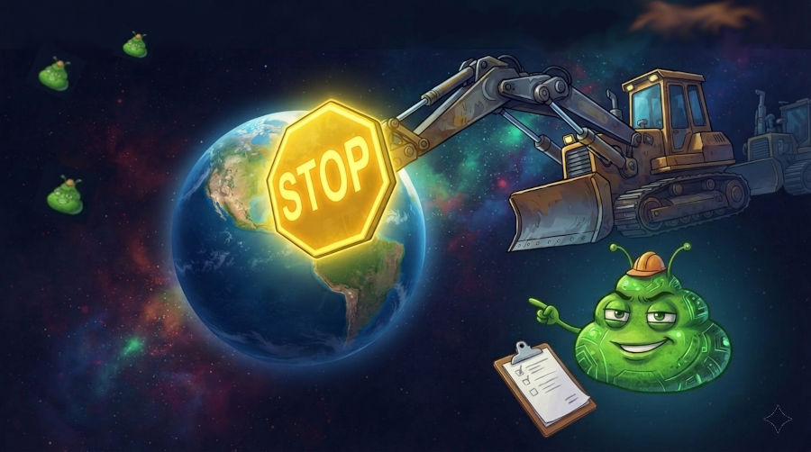 cartoon like illustration of the earth and aliens