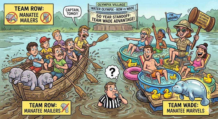 Cartoon of rower versus waders