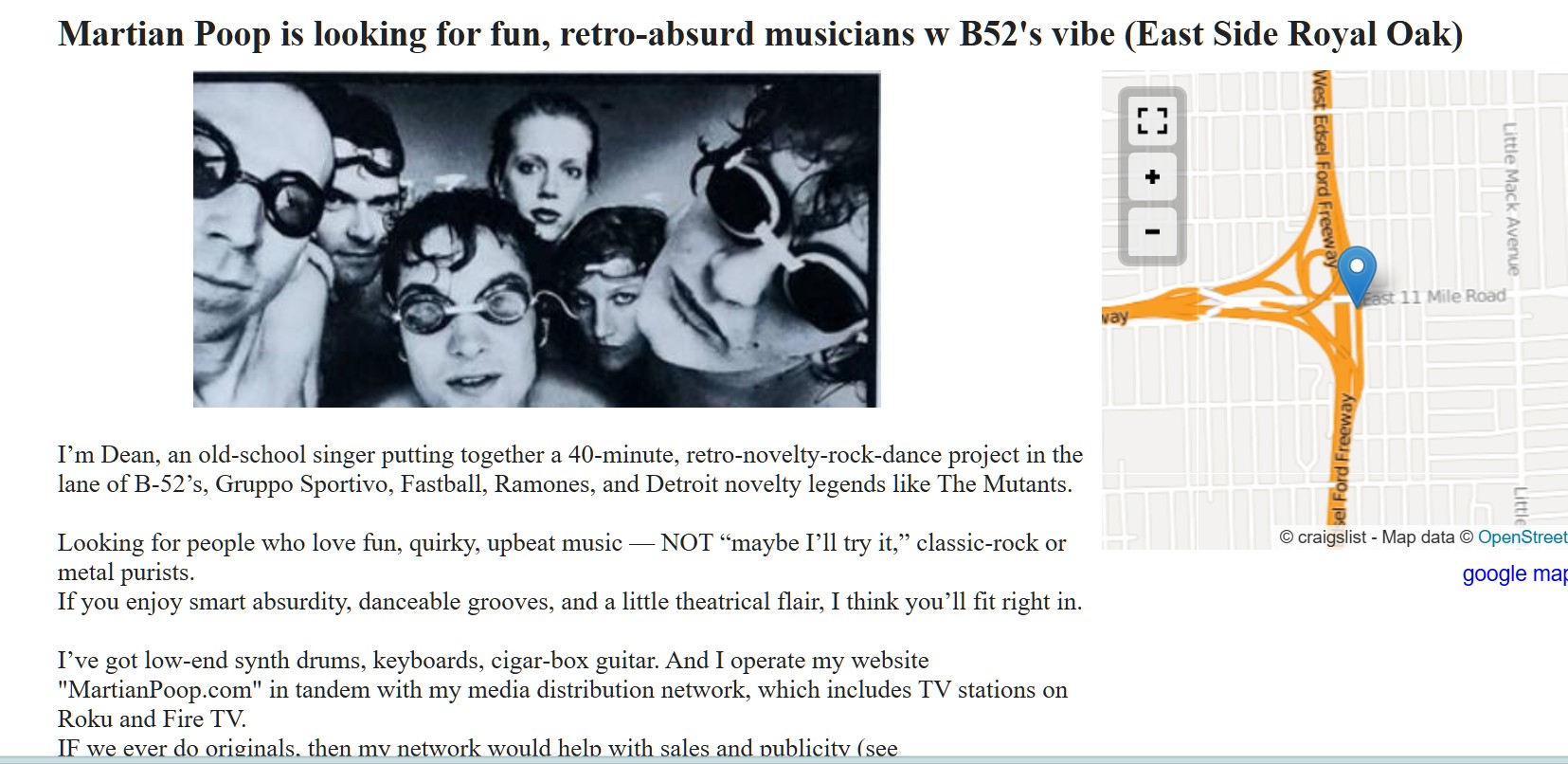 Snapshot of craigslist band-wanted ad.